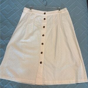 EVRI Women’s Eyelet Pull-on Button-Front Skirt Lined Yellow/Cream Plus Size 1X